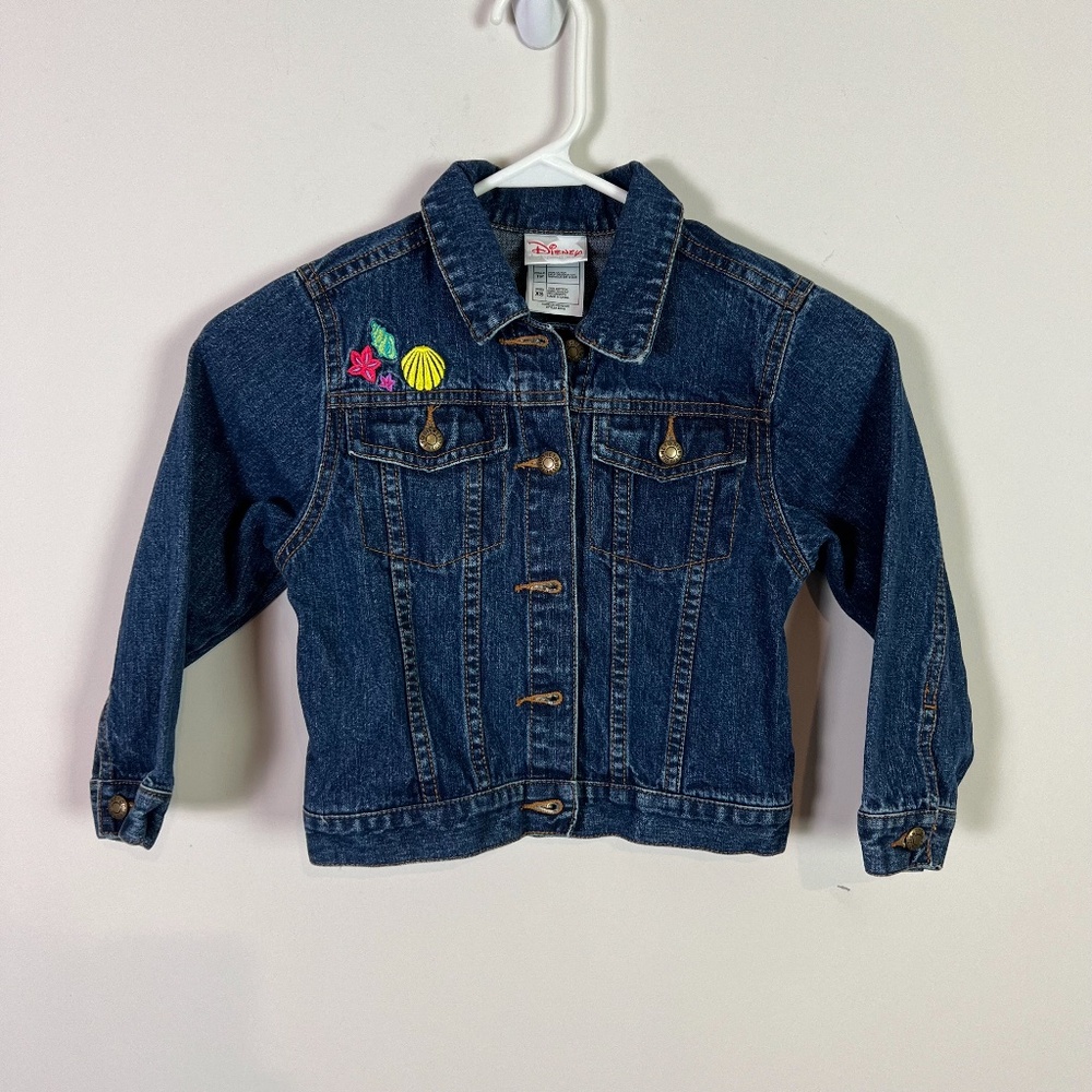 Disney Girls Ariel Embroidered Denim Button Down Jacket Size 4 Vintage